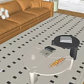 Orange Three-Seater Sofa in Modern Living Room with Plush Toy Coffee Table and Window Blinds