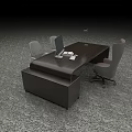 Wooden Office Desk With Ergonomic Chairs Computer Monitor Desk Lamp And Office Supplies
