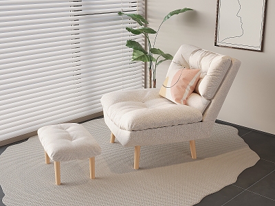 Cream Style Lazy Sofa Stool Foot Pillow Fabric Soft Bag Lazy Sofa Shaped Cream Carpet Venetian Blinds Floor Green Planting model