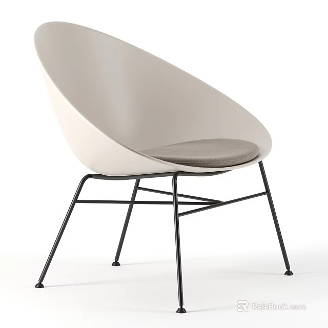 Modern Beige Leisure Chair With Curved Backrest Padded Seat And Black Metal Legs 3d model 