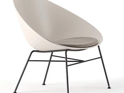 Modern Beige Leisure Chair With Curved Backrest Padded Seat And Black Metal Legs 3d model