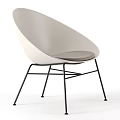 Modern Beige Leisure Chair With Curved Backrest Padded Seat And Black Metal Legs