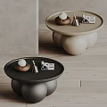 Modern Round Top Coffee Table With Black And Beige Spherical Base And Decorative Items 3d model