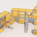 Garden Landscape Children's Play Area With Yellow Grid Frames Cube Structures And Slides 3d model