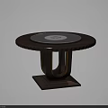 Round Wooden Dining Table With U Shaped Base And Central Glass Top Accents