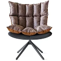 Modern Brown Tufted Upholstered Accent Chair With Black Metal Crossed Base