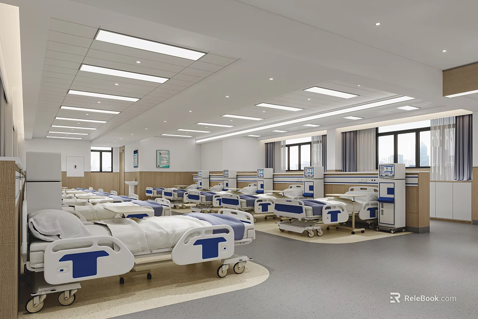 Hospital Outpatient Ward With Beds And Medical Equipment 3d model 