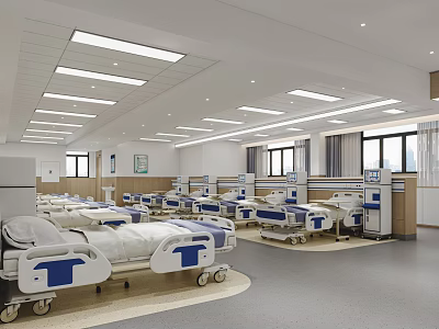 Hospital Outpatient Ward With Beds And Medical Equipment 3d model