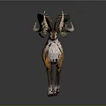 Mythical Fantasy Creature With Large Curved Horns Orange Spotted Fur And White Underbelly