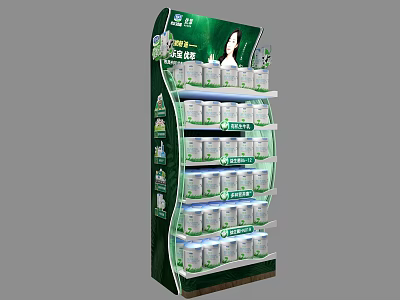Green Retail Display Shelf With Multiple Tiers For Product Storage In Stores 3d model