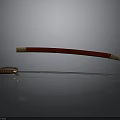 Traditional Sword With Red Scabbard Brown Hilt And Silver Blade On Gray Background With Reflection