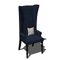 Navy Blue High Back Single Seater Sofa With Geometric Pattern Cushion And Dark Legs 3d model