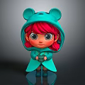 Cute Cartoon Girl Red Hair Big Eyes Holding Little Creature In Green Bear Ear Hoodie