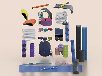 Essential Sports Equipment Collection Including Yoga Mats Foam Rollers And Resistance Bands 3d model