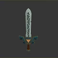 Fantasy Sword With Blue White Blade Geometric Patterns And Decorative Hilt