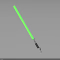Green Lightsaber With Illuminated Green Blade And Metallic Hilt On Gray Background