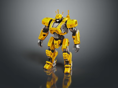 Game Movie Character Yellow Robot With Detailed Mechanical Design Standing Pose 3d model