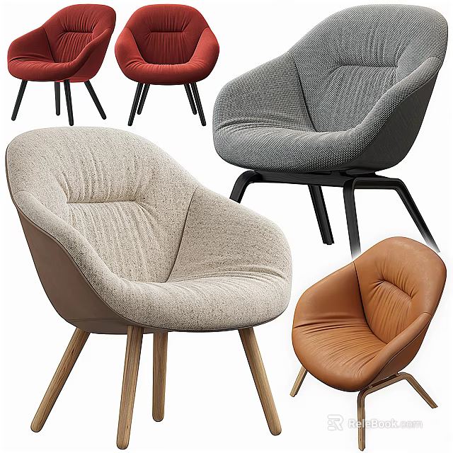 Modern Comfortable Upholstered Accent Chairs In Various Colors With Fabric Leather And Wooden Legs 3d model 