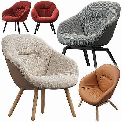Modern Comfortable Upholstered Accent Chairs In Various Colors With Fabric Leather And Wooden Legs 3d model