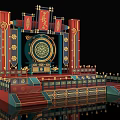 Chinese Style Photo Check In Spot With Red Gold Decorations Circular Pattern And Steps