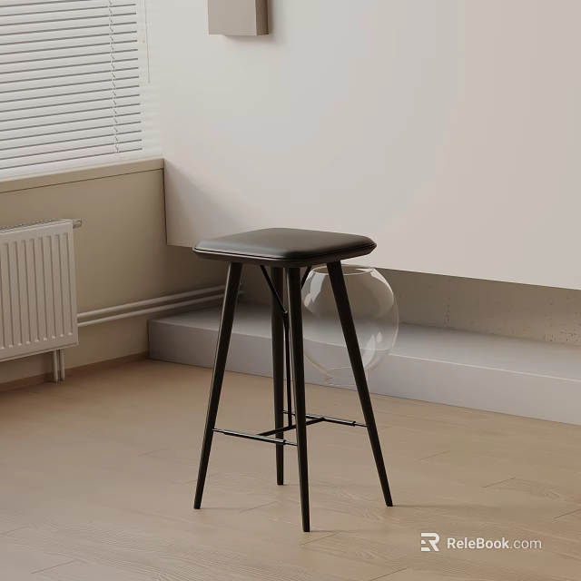 Modern Black Leather Bar Stool With Metal Frame In Minimalist Interior Design 3d model 