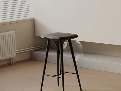 Modern Black Leather Bar Stool With Metal Frame In Minimalist Interior Design 3d model