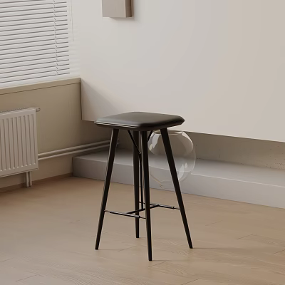 Modern Black Leather Bar Stool With Metal Frame In Minimalist Interior Design 3d model