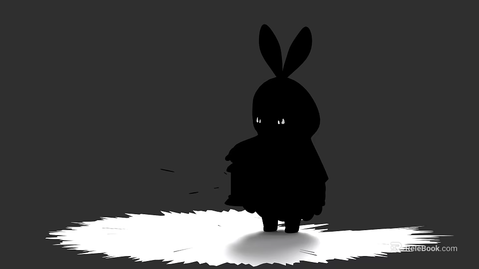 Mysterious Black Silhouette Game Character with Rabbit Ears Standing on White Area 3d model 