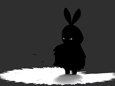 Mysterious Black Silhouette Game Character with Rabbit Ears Standing on White Area 3d model