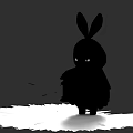 Mysterious Black Silhouette Game Character with Rabbit Ears Standing on White Area