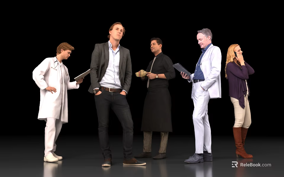 Diverse Professionals Standing Together Holding Folders Coffee Cups And Talking On Phone 3d model 