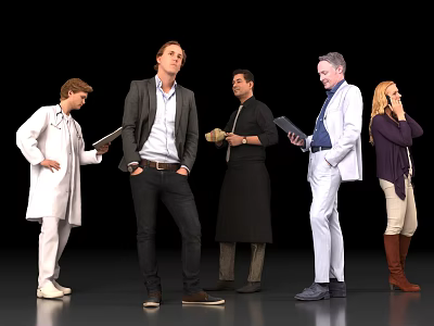 Diverse Professionals Standing Together Holding Folders Coffee Cups And Talking On Phone 3d model