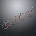 Barbed Wire Military Weapon With Burning Candles Curved Arrangement On Grey Reflective Surface