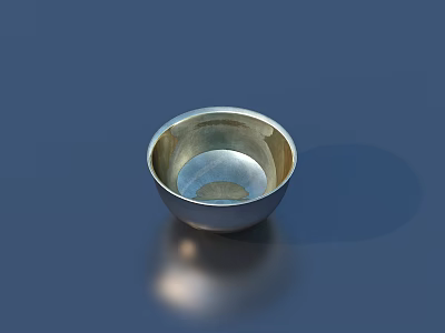 Modern Silver Dinnerware Set Featuring Shiny Metal Bowl On Dark Blue Background With Reflection 3d model