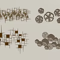 Modern Wall Decor With Various Metallic Geometric Circular And Square Patterns