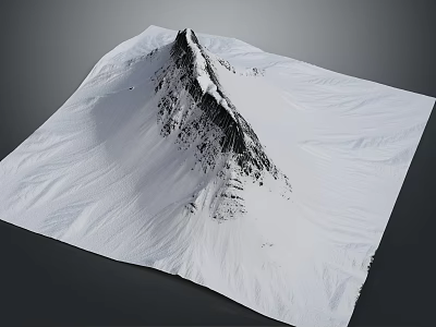 Snowy Mountain Terrain Model Featuring Sharp Peak Snow Covered Slopes And Exposed Black Rocks 3d model