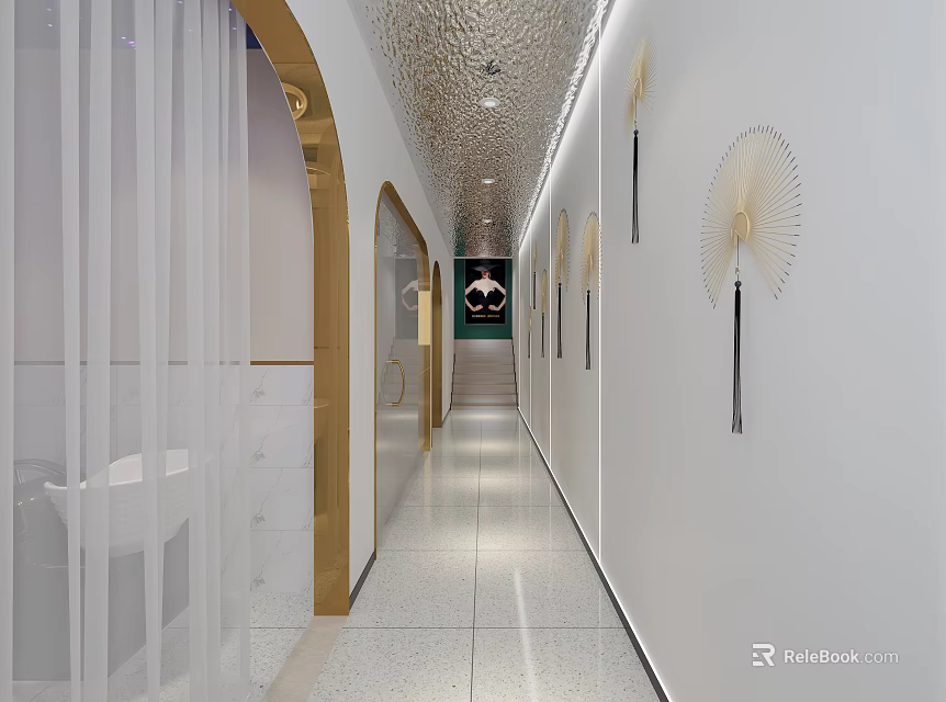 Modern Elevator Corridor With Wall Fans And Arch Door Frames 3d model 