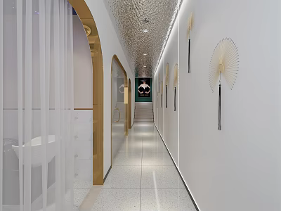 Modern Elevator Corridor With Wall Fans And Arch Door Frames 3d model