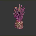 Fresh Ripe Pineapple With Green Leafy Top On Black Surface With Reflection