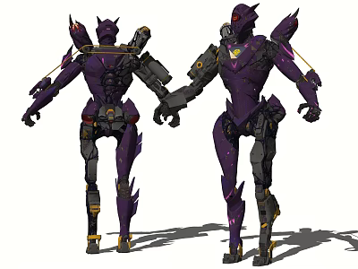 Game And Movie Character Purple Mech With Spiked Armor Mechanical Details Front Back View Design 3d model