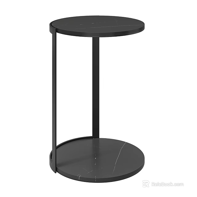 Modern Black Round Coffee Table with Lower Shelf and Sturdy Metal Frame 3d model