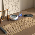 Traditional Chinese Calligraphy Art Supplies On Wooden Desk With Scroll Brushes And Ink Stone