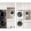 Modern Washing Machine Interior Design With White Cabinets Dryer And Sink