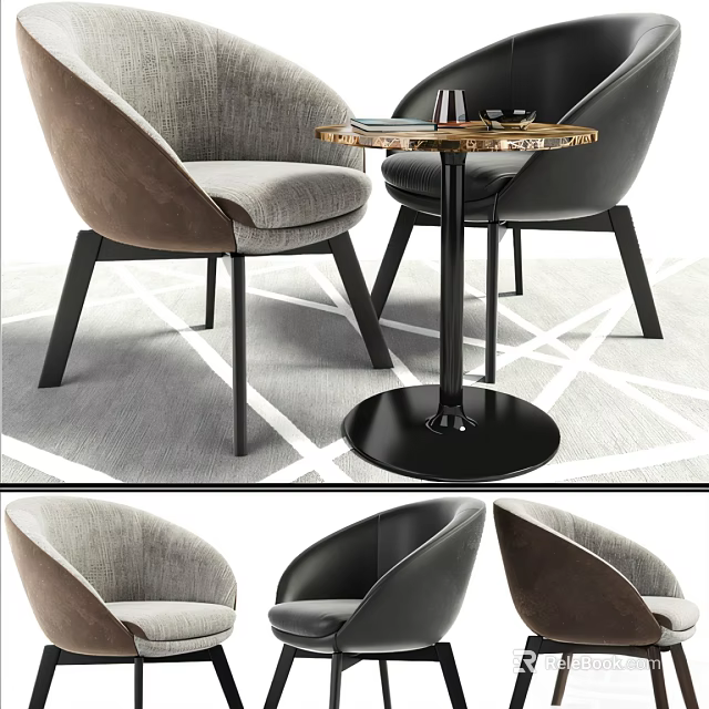 Modern Table and Chair Set With Upholstered Seats And Metal Frames 3d model 