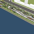 Waterfront Landscape Design With Walkway Green Trees Seats And Viewing Platforms