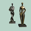 Different Colored Abstract Human Form Landscape Sculptures With Flowing Curved Design And Square Bases
