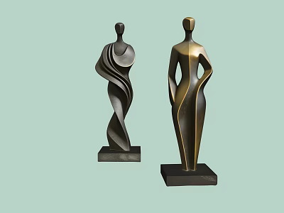 Different Colored Abstract Human Form Landscape Sculptures With Flowing Curved Design And Square Bases 3d model
