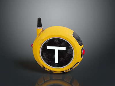 Yellow Circular Electronic Device With Antenna On Top And Black Circle White T 3d model