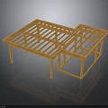 Bamboo Frame Structure With Two Connected Rectangular Frames Supporting Legs On Black Background With Reflection