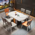 Stylish Modern Dining Table Set With Marble Top And Orange Gray Chairs 3d model